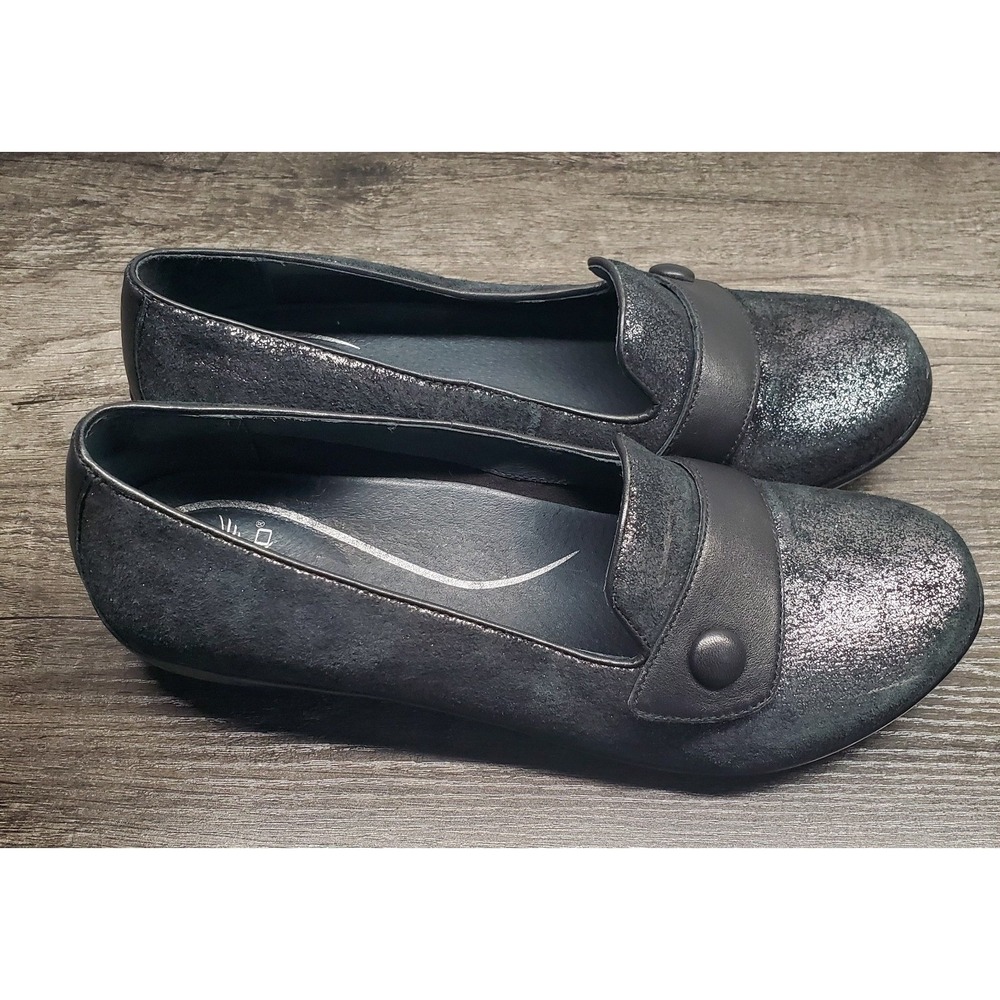 Dansko Olena Loafer Women's 40 (9.5US) Slip On Shoe Flats Black Metallic Leather